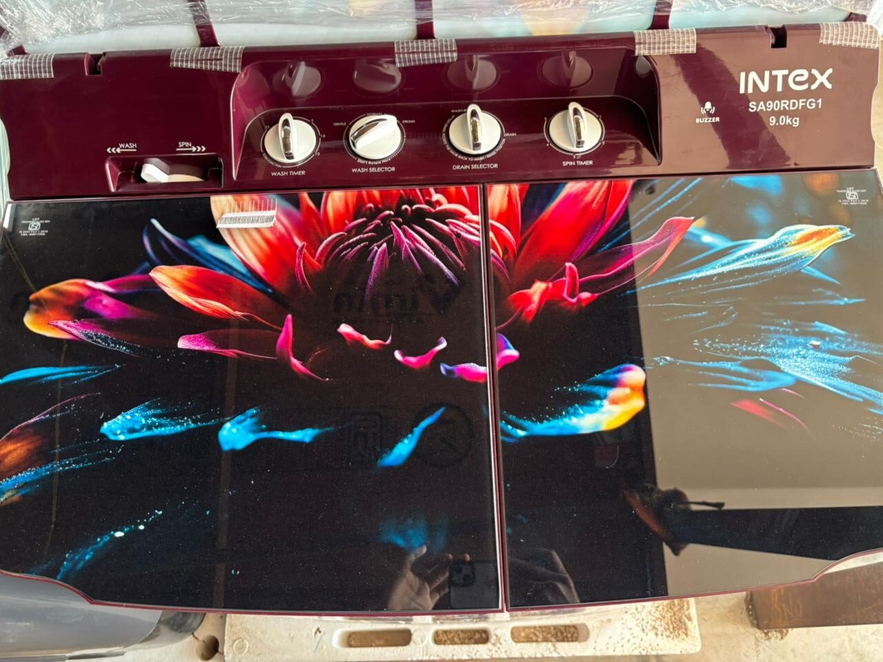 INTEX Semi Automatic Washing Machine – 9.0 Kg (Glass Lid | Floral Design)