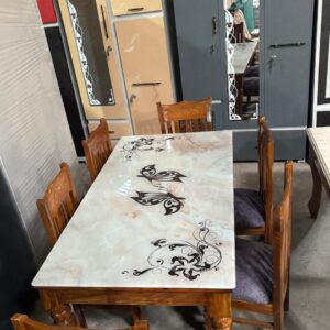 Butterfly Art Marble Dining Set (6 Seater)