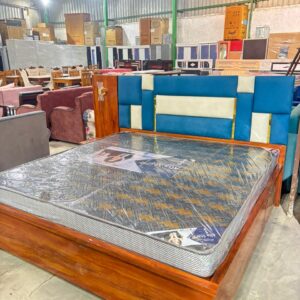 Blue & Beige Premium Upholstered Bed