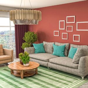 Grey L-Shape Sofa with Aqua Cushions  Short Description: