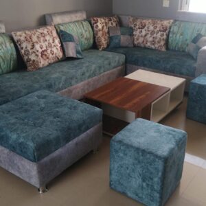 Aqua & Grey Designer L-Shape Sofa