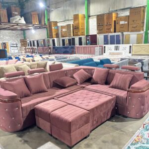 Premium L-Shape Fabric Sofa with Wooden Legs